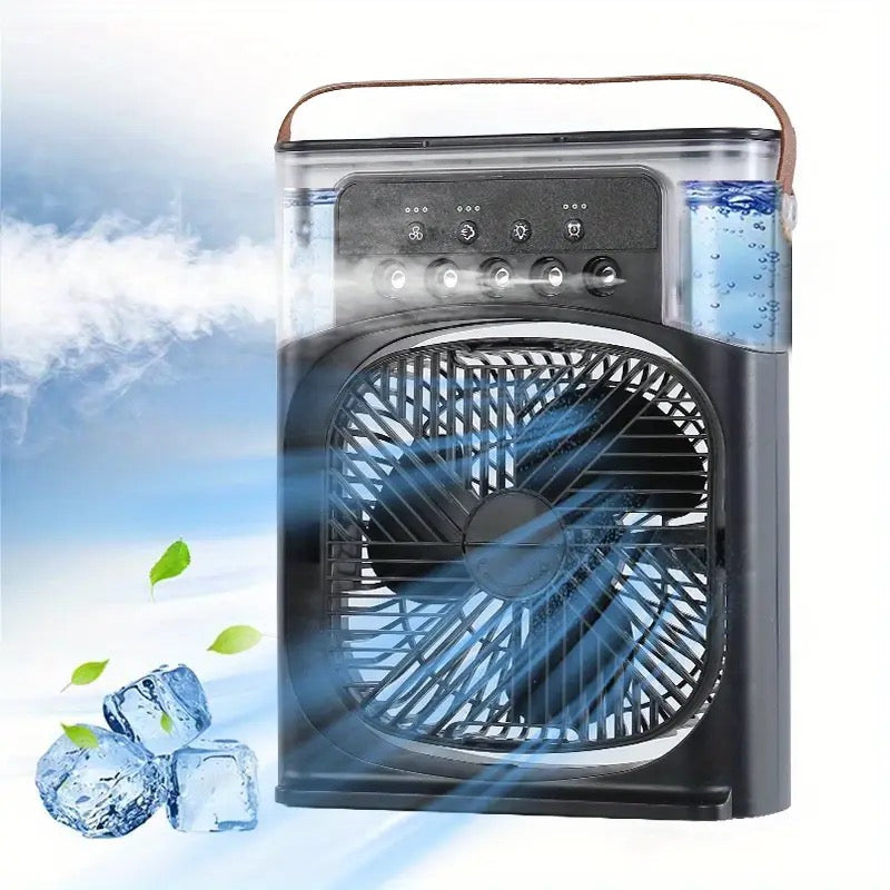 Humidifier Cooling Fan, Personal Evaporative Air Cooler Fan, Mini Air Freshner Cooling Fan, Water Mist Humidification Fan, 3 In 1 Portable Fan Air Conditioner, Desktop Electric Fan Air Cooler, 7 Colors LED Light Humidifier, USB Powered Mini AC