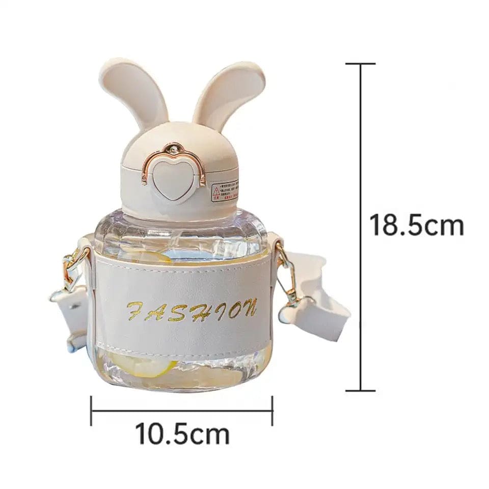 Bunny Ears Water Bottle, Bunny Kettle Straw Water Thermos, Cute Rabbit Shape Straw Bottle with Protector Case, Soft Suction Nozzle Water Cup for Kids, Plastic Water Juice Bottles, Sports Water Bottle with Leak Proof Flip Top Lid