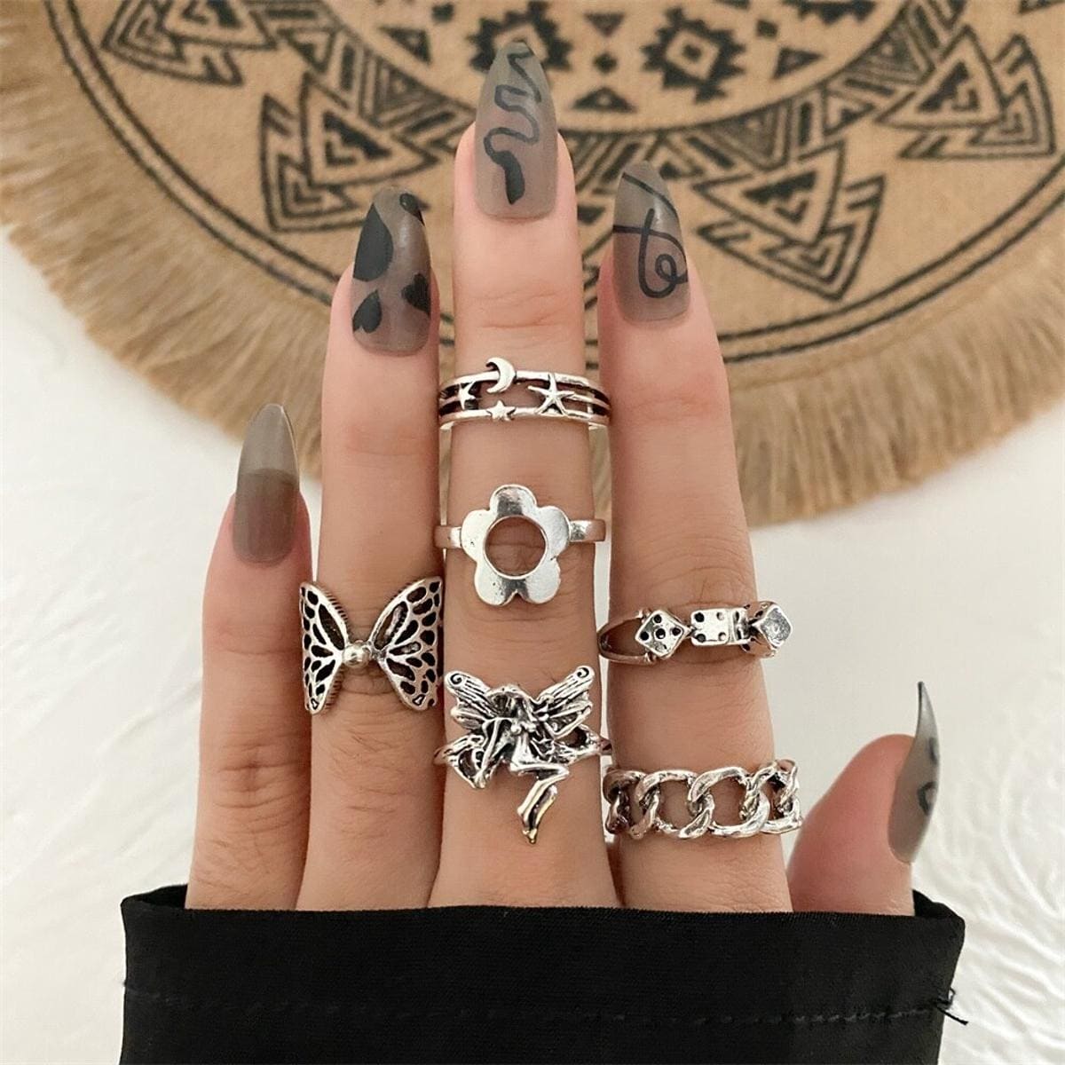 Punk Gothic Angel Fairy Rings Set, Vintage Knuckle Rings Set, Midi Rings For Women, Geometric Rings Sets, Stackable Finger Rings