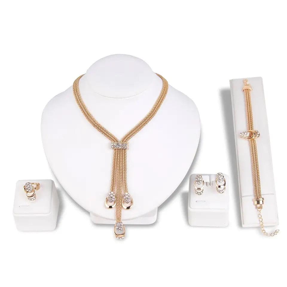 Set Of 4 Boutique Crystal Jewellery, Luxury Classic Women's Jewellery Set, Crystal Zircon Metal Chain Necklace Bracelet Earring Ring Set, Vintage Metal Zircon Jewellery Sets