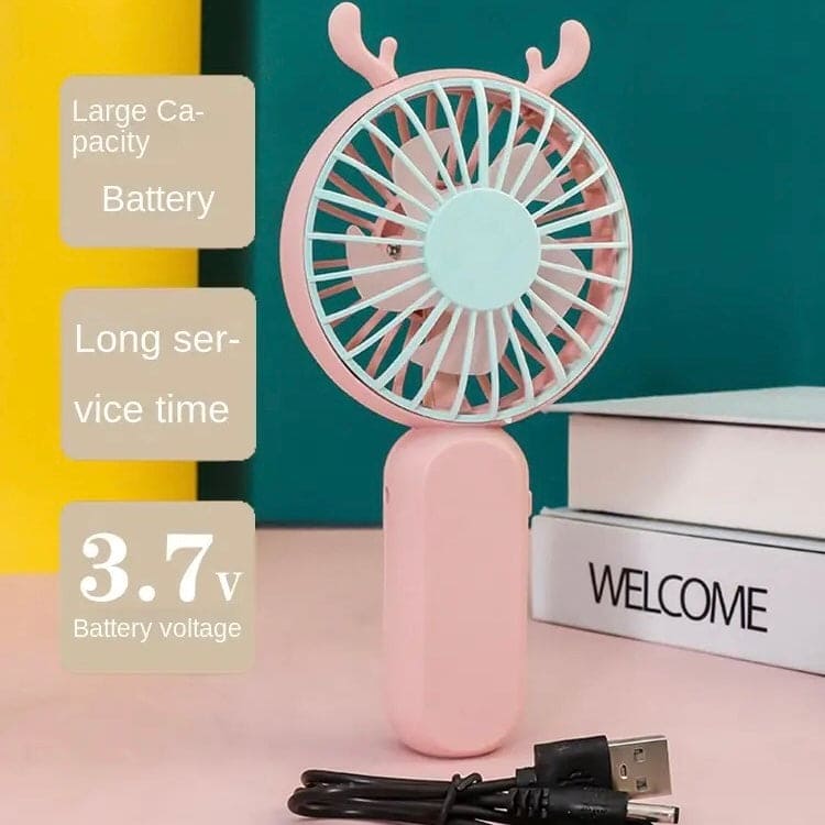 Summer Mini Handheld Fan, Cartoon Antler Usb Rechargeable Small Fan, Outdoor Portable Pocket Ventilation Fan, Small Desk Personal Fan, Mini Pocket Cooling Fan, High Wind Power Mini Small Fan, Travel Pocket Handheld Fan