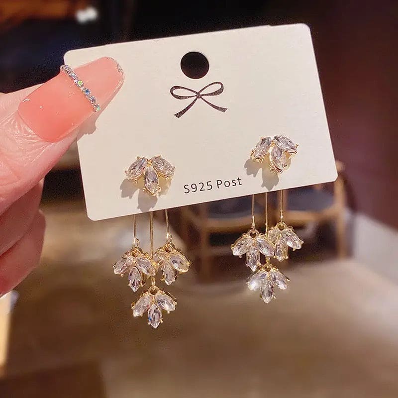 Lucky Leaf Drop Earrings, Long Tassel Leaves Earrings, Light Luxury Maple Leaf Zircon Tassel Earrings, Long Pendant Earrings