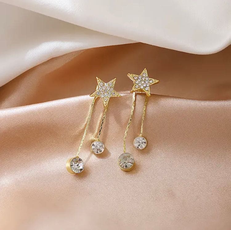 Star Crystal Earrings, Elegant Luxury Zircon Tassel Earrings, Luxury Crystal Star Earrings, Long Star Drop Earrings For Women