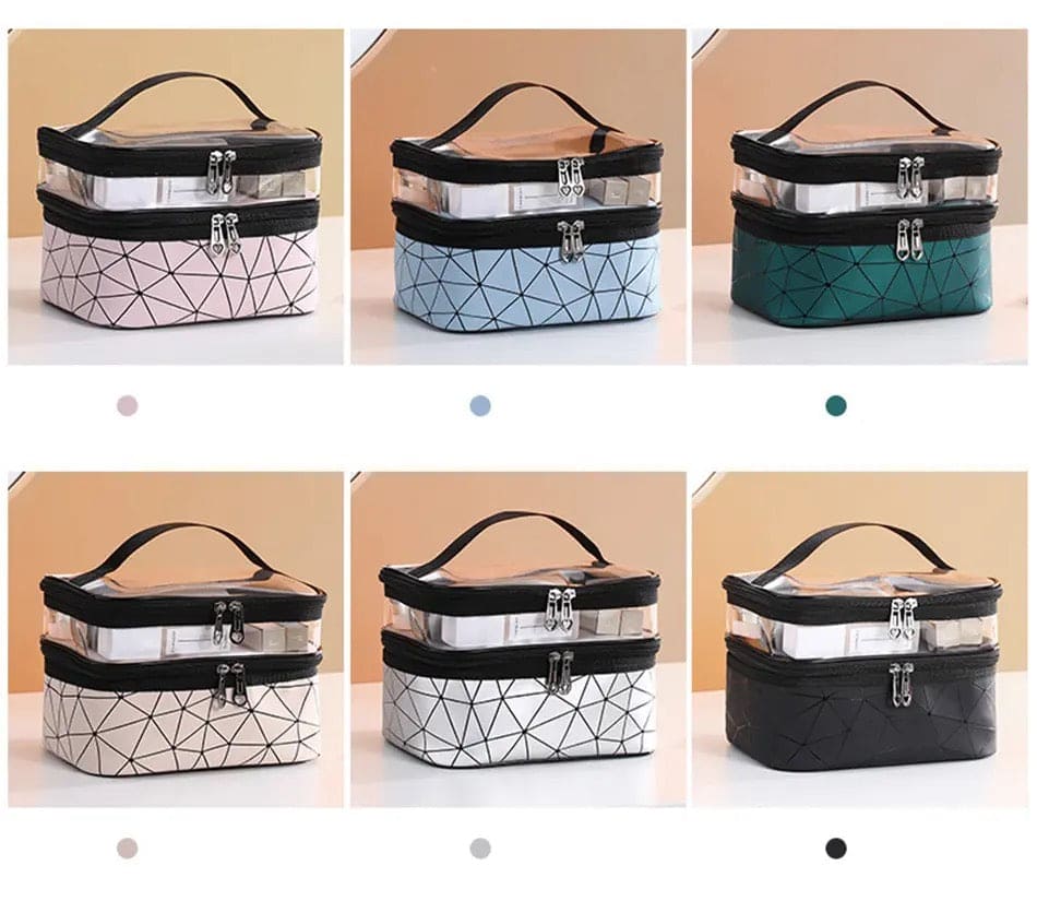 Dual Transparent Cosmetic Bag, Women Make Up Case, Big Capacity Travel Makeup Organizer, Toiletry Beauty Storage, Portable Women Makeup Bag, Travel Carrying Bag, Cosmetic Storage Bag, Dual Zipper Wash Beauty Pouch