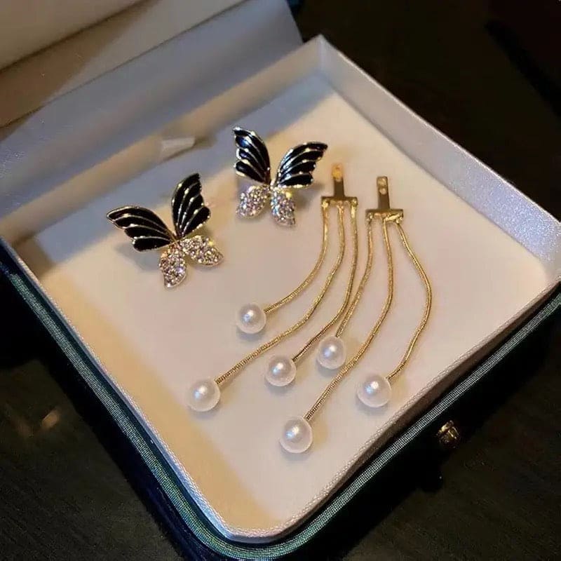 Butterfly Pearl Chain Tassel Earrings, Exquisite Butterfly Stud Earrings, Butterfly Rhinestone Drop Dangle Earrings, Women Elegant Long Pearl Tassel Earrings, Butterfly Dangle Earrings For Women
