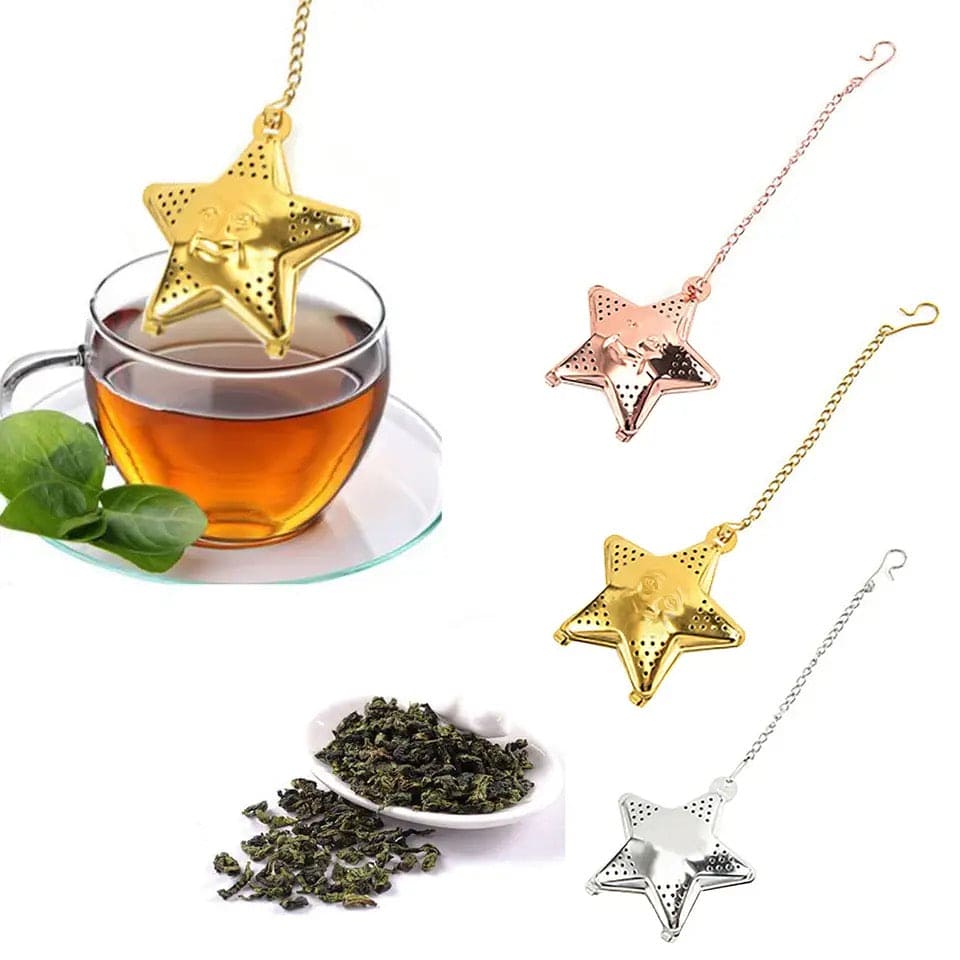 Star Tea Mesh Infuser, Stainless Steel Tea Strainer, Reusable Tea Filter With Chain Hook, Spice, Herb, Tea Seasoning Filter, Large Capacity Tea Infuser for Kitchen Bar Restaurant, Spice Filter Drinkware Gadget Kitchen Tools Accessories