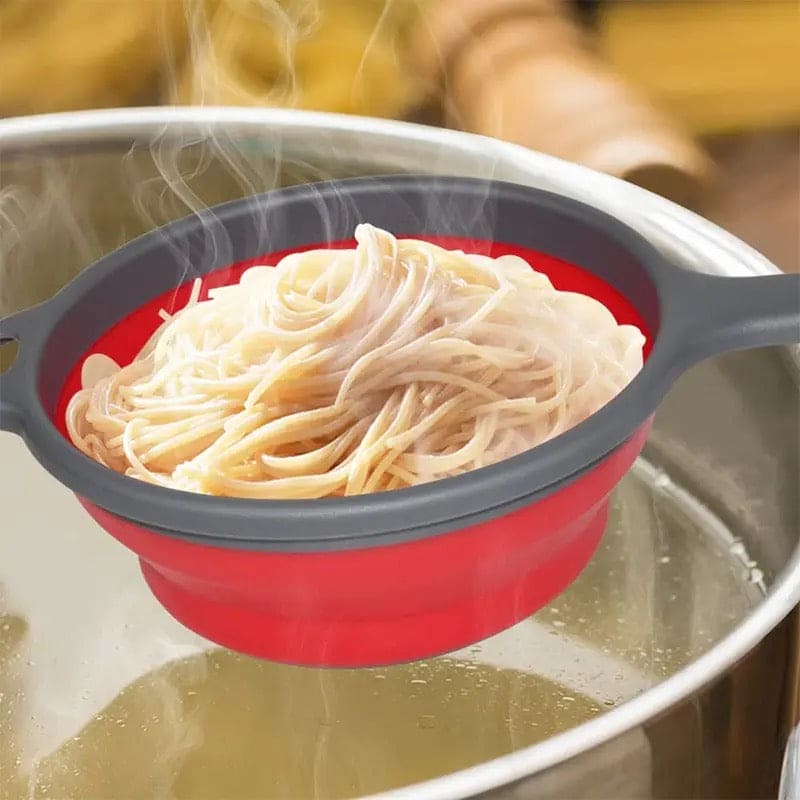 Foldable Colander Basket, Folding Vegetable Fruit Washing Basket Drain Strainer, Extendable Kitchen Colander Strainer With Handle, Round Kitchen Strainer for Draining, Over The Sink Vegetable/Fruit Flexible Strainer,  Folding Heat Resistant Colander