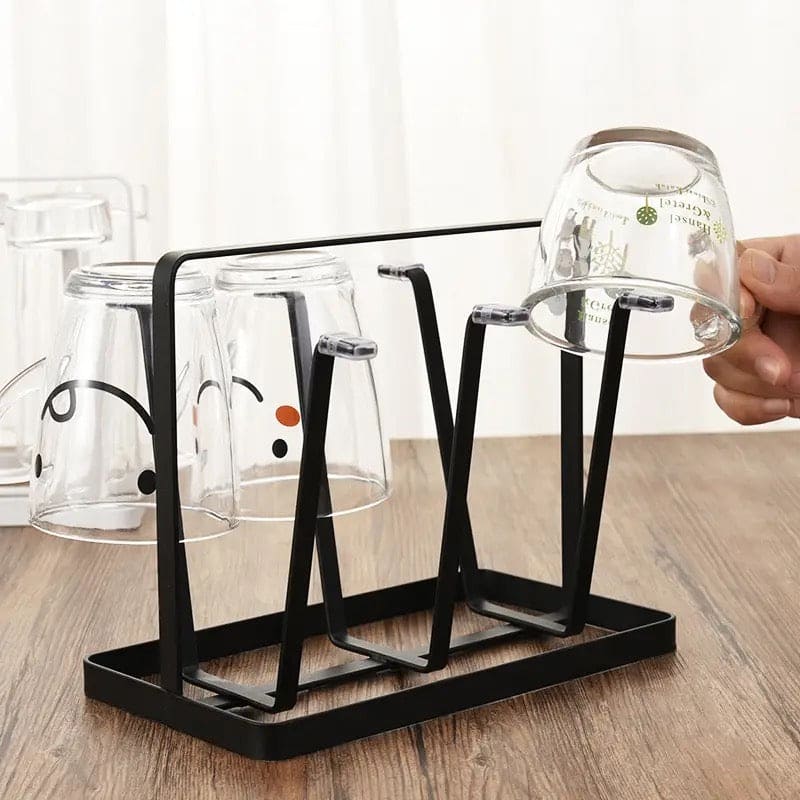 Iron Glass Stand, 6 Hooks Cups Mug Glass Stand Holder, Metal Cup Drying Rack Shelf, Cup Hanging Drainer, Upside Down Cup Drain Rack, Countertop Cup Holder for Bottle, Glass, Mug, Non-Slip Mugs Bottles Organizer For Kitchen