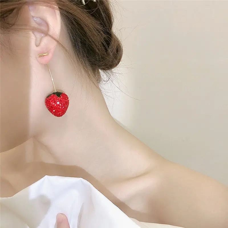 Strawberry Fruit Earring, Strawberry Rhinestone Drop Earrings Dangle Earrings For Women, Cute Fruity Earring For Women,  Red Strawberry Earring For Women, Fruit Simulation Strawberry Drop Dangle Earrings Jewelry