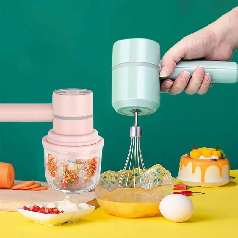 Mini Food Mixer, 3 In 1 Cordless Garlic Chopper, Electric Hand Mixer, Portable Manual Mixer, 3 Speed Adjustable Electric Egg Beater, Wireless Multifunction Hand Blender, USB Rechargeable Mini Food Chopper, Kitchen Blender For Baking Cooking