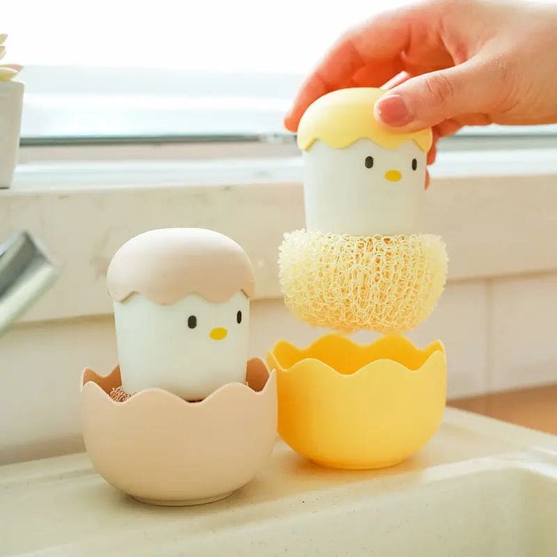 Cute Egg Kitchen Cleaning Brush, Detachable Nano Pot Washing Brush, Eggshell Chicken Dish Cleaning Brush, Stovetop Decontamination Brush Cleaning Ball With Handle, Cartoon Cleaning Ball Dishwashing Brush Pot