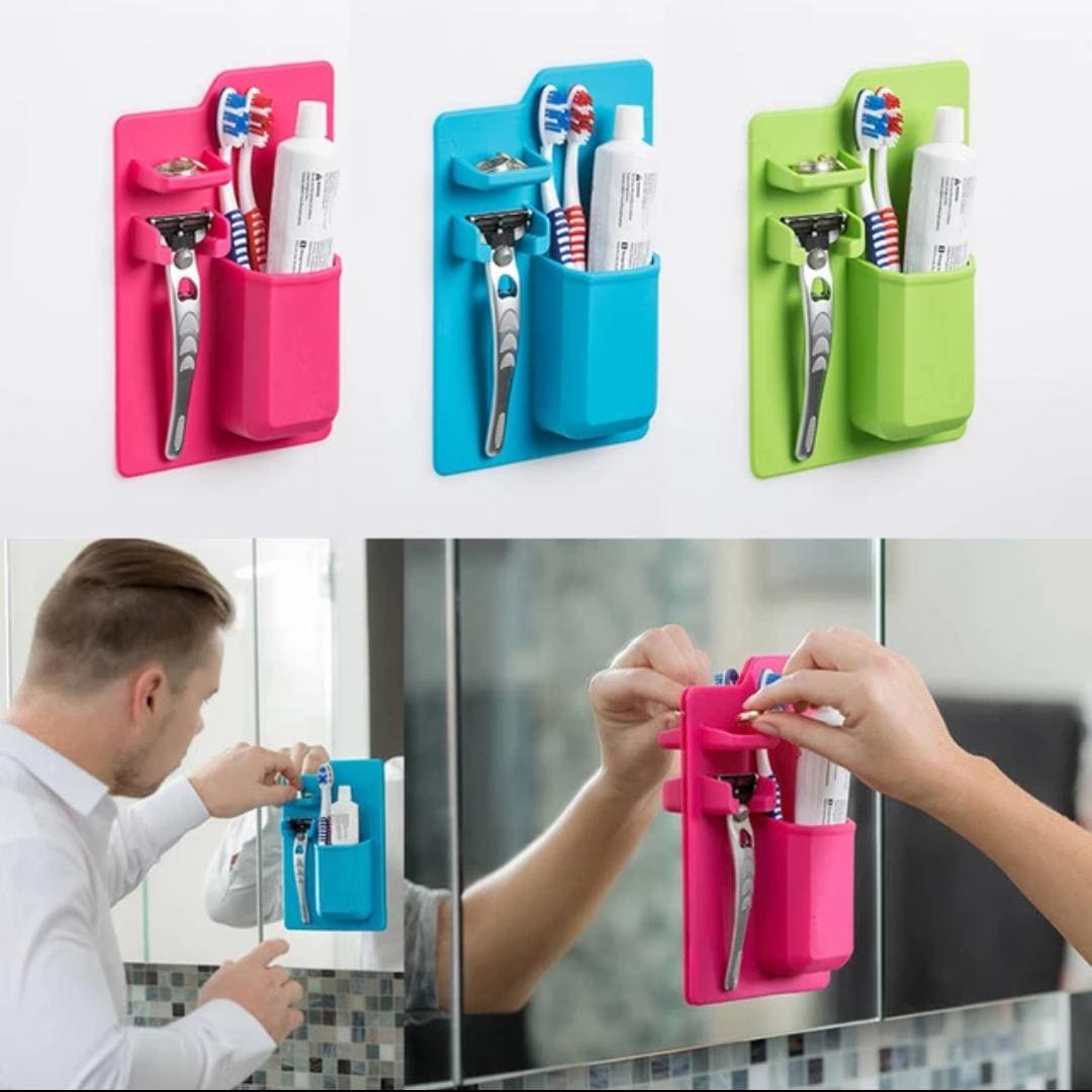 Mighty Silicone Toothbrush Holder, Toothbrush wall Holder Shaver Razor Organizer, Bathroom Mirror Shower Organizer, Bathroom Storage Rack, Multifunctional Wall Mounted Silicon Holder