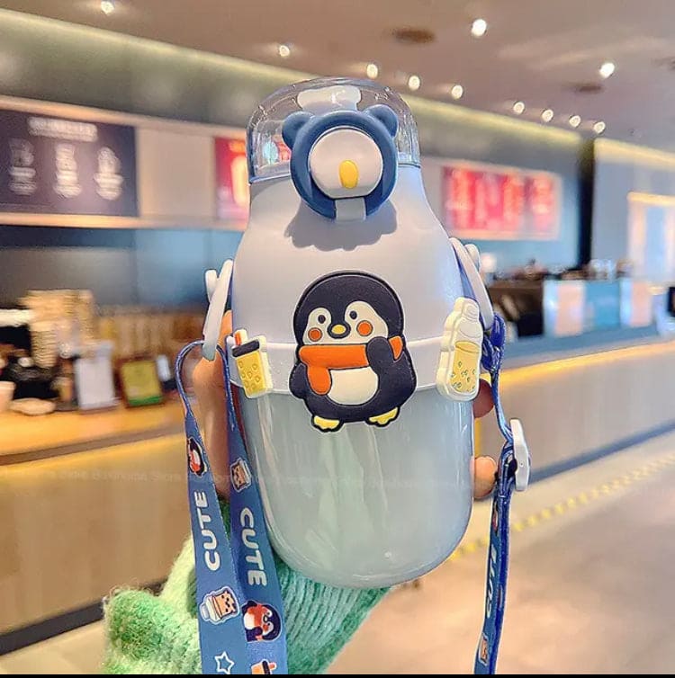 Animated Water Bottle, Summer Water Bottle For Kids, Cute Plastic Kid Water Cup, Water Bottle with Shoulder Strap, Cute Insulated Water Bottles, Portable Kid Drink Mug, Plastic Outdoor School Drink Water Cup, Cute Water Bottles with 3D Stickers