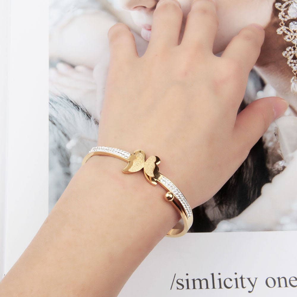 Luxury Butterfly Bracelet, Steel Butterfly Bracelet, Zircon Crystal Bracelet