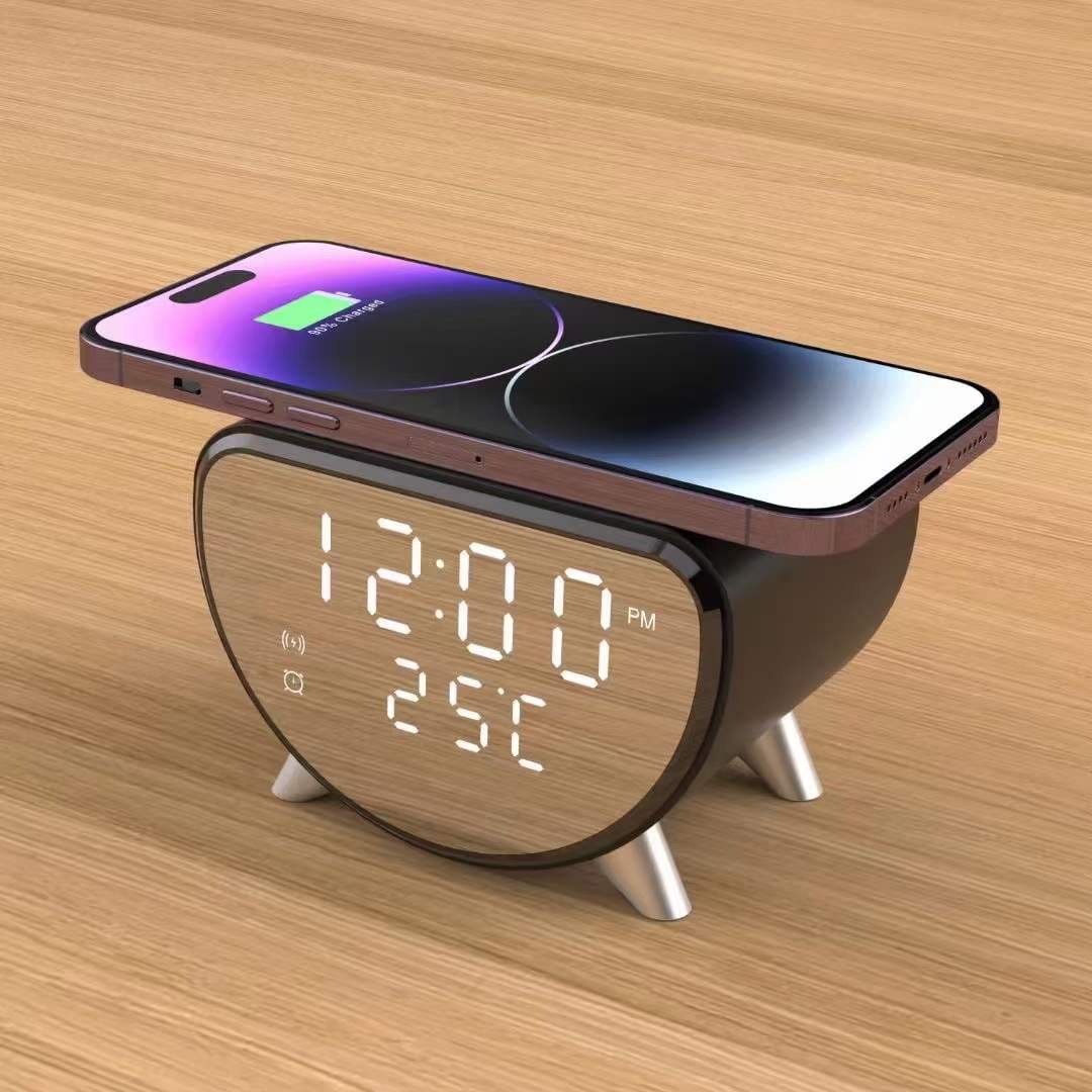 Charging Station Alarm Clock, Wireless Charger Clock LED Digital Alarm Clock, Qi Charging Station Desktop Clocks, 3 in 1 Alarm Clock Wireless Charger Stand, Multifunctional Wireless Charging Dock Station, Temperature Monitor Portable Wireless Charger