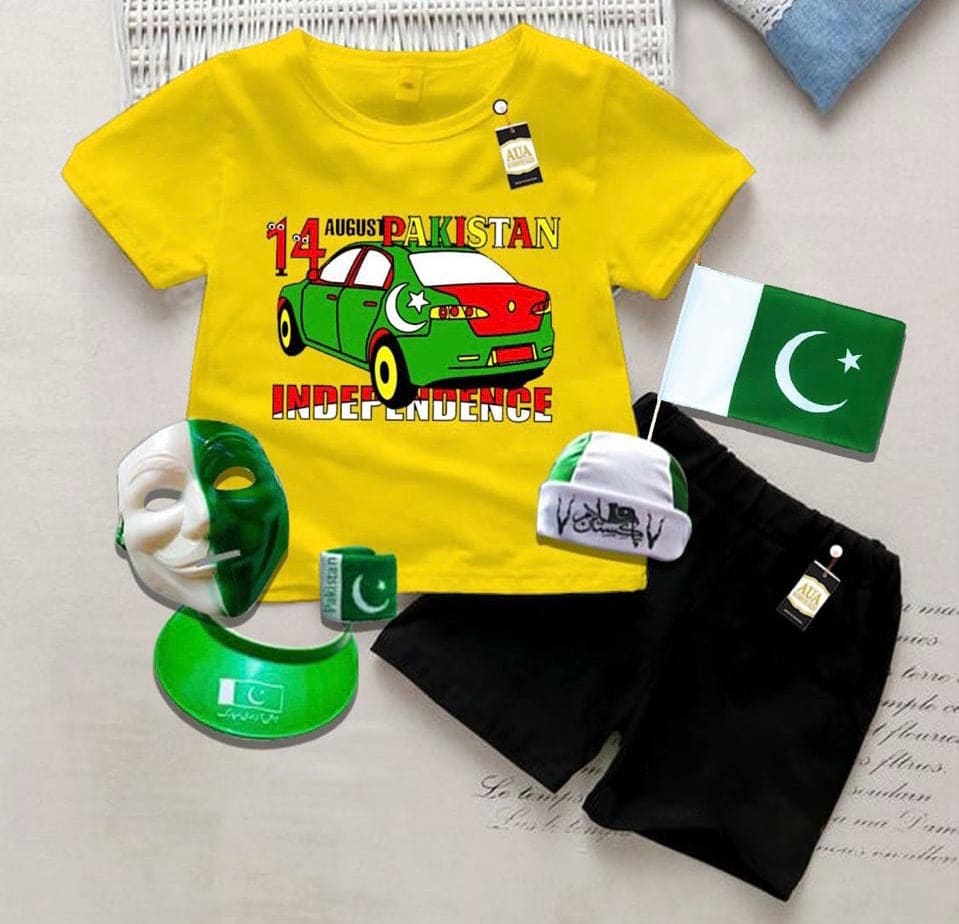 Pack Of 5 14 August Pakistan Independence Kids Suit, Happy Independence Day Celebration Suit, 14 August Celebration Dress