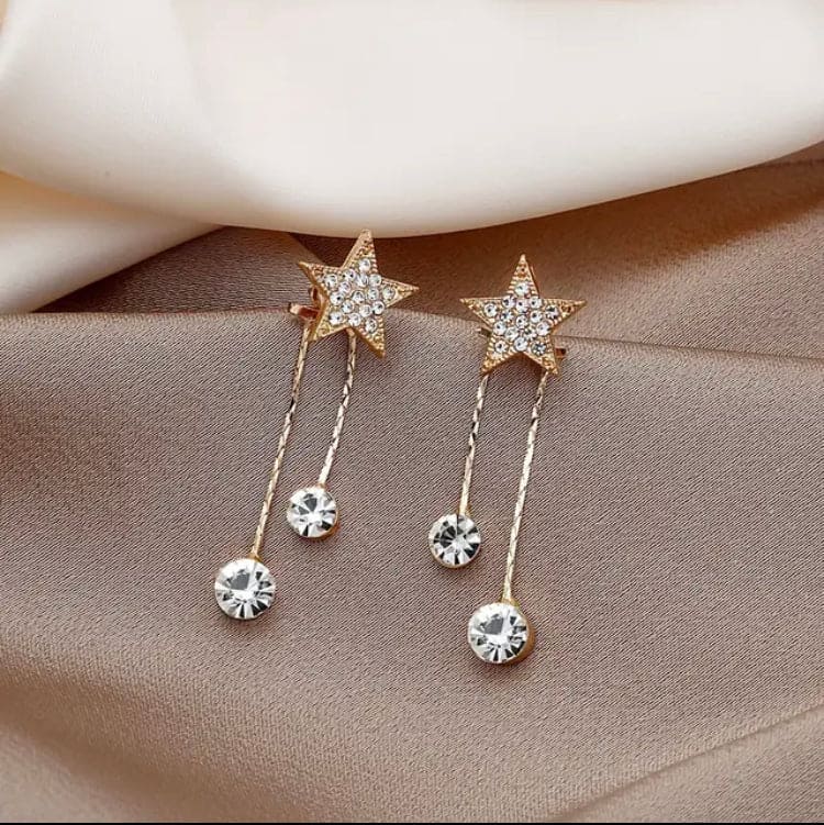 Star Crystal Earrings, Elegant Luxury Zircon Tassel Earrings, Luxury Crystal Star Earrings, Long Star Drop Earrings For Women