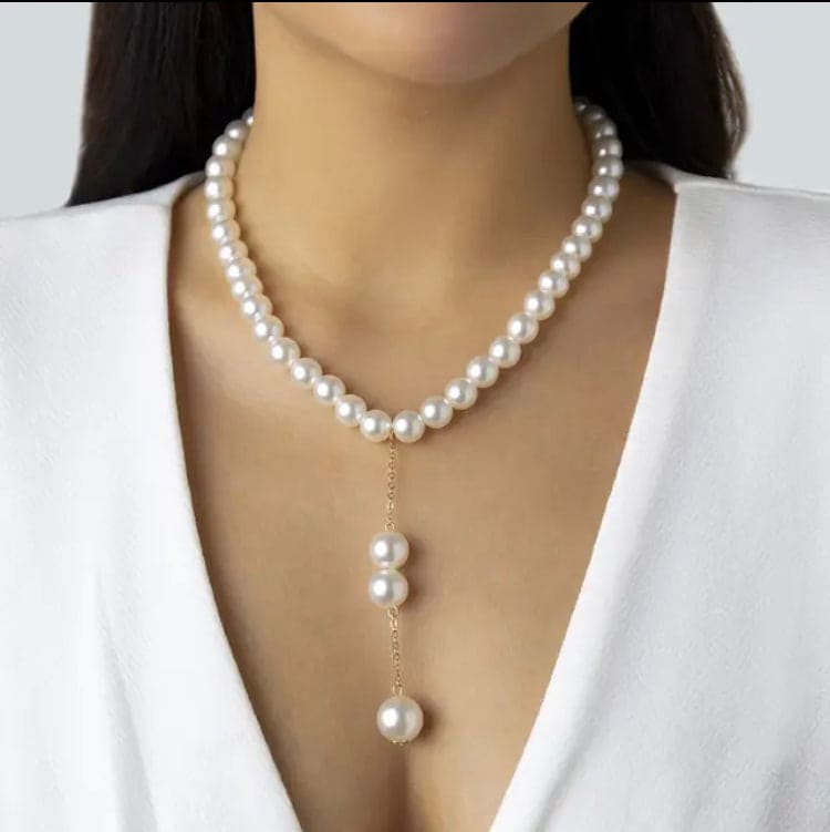 Luxury Pearls Bead Necklaces, Imitation Pearl Long Tassel Necklace, Baroque Simulated Pearls Long Tassel Pendant, Chunky Link Chain Layered Necklaces for Women