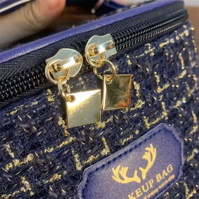 Fashion Tweed Cosmetic Bag, Women Travel Organizer Makeup Toilet Pouch, Multifunction Beauty Storage Portable Box, Cylinder Solid Cosmetic Bag, Cosmetic Cases Zipper Wash Beauty Pouch