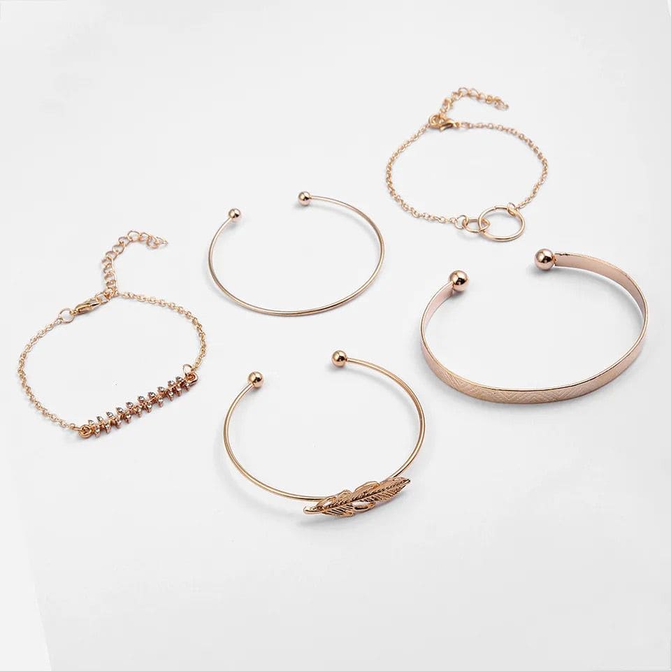 5 Pcs Gold Leaf Bracelet, Twist Chain Bracelet for Women, Multilayer Gold Color Bracelet, Adjustable Open Bracelet