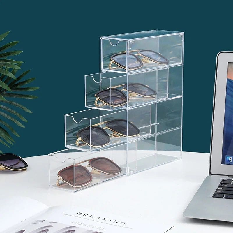 Sunglasses Pull Box, 4 Layers 4 Layers Multi Use Organizer Box , Glasses Acrylic Display Desktop Case, Chic Versatile Desktop Cosmetic Pen Organizer, Transparent Drawer Storage Box, Desktop Stationery Storage Rack