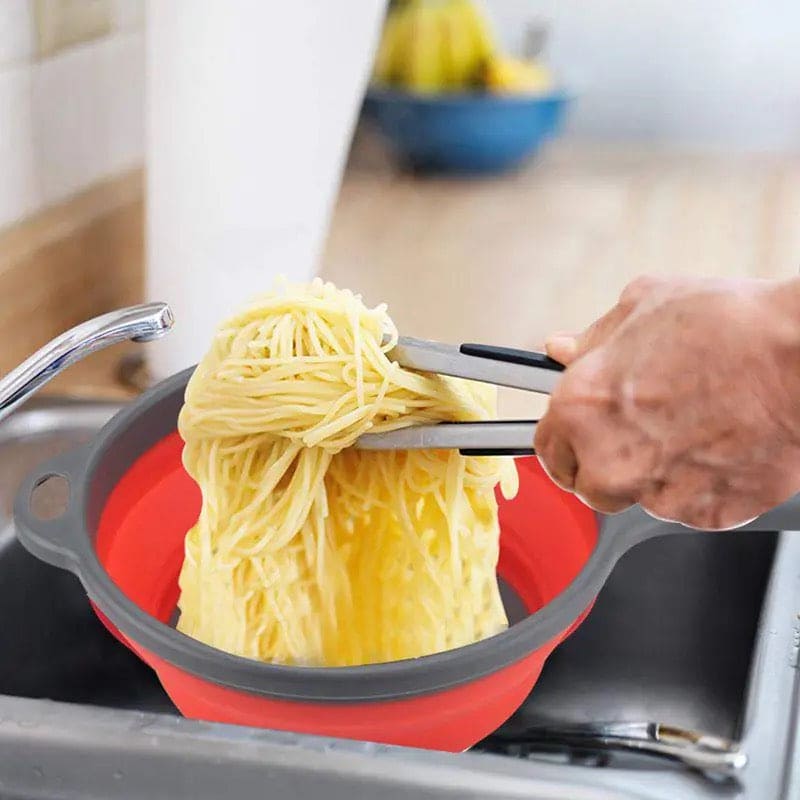 Foldable Colander Basket, Folding Vegetable Fruit Washing Basket Drain Strainer, Extendable Kitchen Colander Strainer With Handle, Round Kitchen Strainer for Draining, Over The Sink Vegetable/Fruit Flexible Strainer,  Folding Heat Resistant Colander