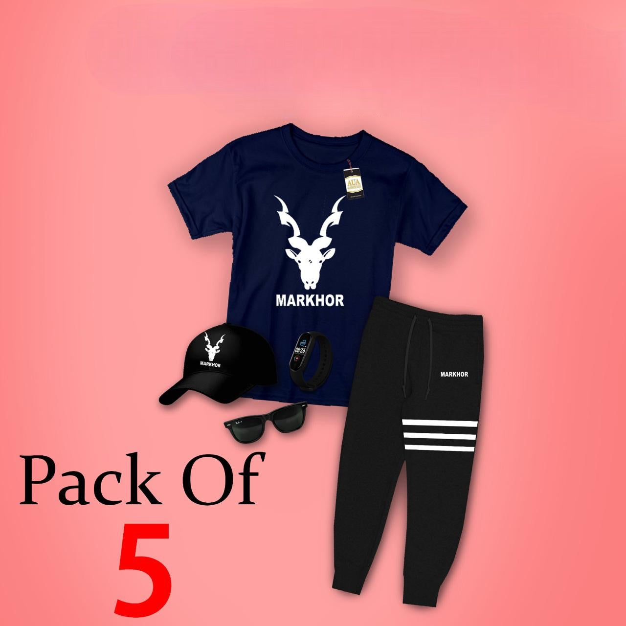 Pack Of 5 Kids Markhor Print Track Suit, Kids Track Suit With Accessories, Kids Printed Clothes