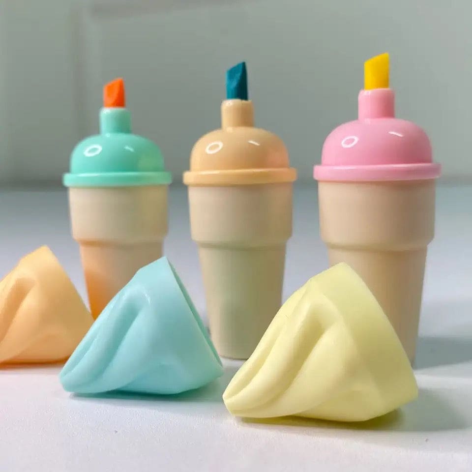 Set Of 6 Mini Ice Cream Highlighter, Portable Mini Sweet Cute Cone Shape Highlighters, Marker Pens With Chisel Tip, Fluorescent Coloring Pens for Student Office School Home