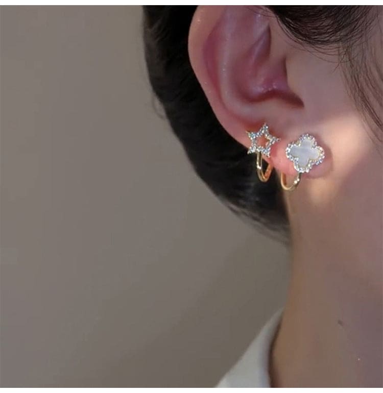 Four Leaf Cuff Clover Earrings, Alloy Jewelry Earrings, All Match Temperament Stud Earring