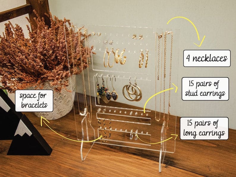 Acrylic Jewelry Stand, Transparent Jewelry Display Organizer, Portable Jewelry hanger Necklace Earring Bracelet Stand, Clear Acrylic Jewelry Holder, Compact Stand For Jewelry