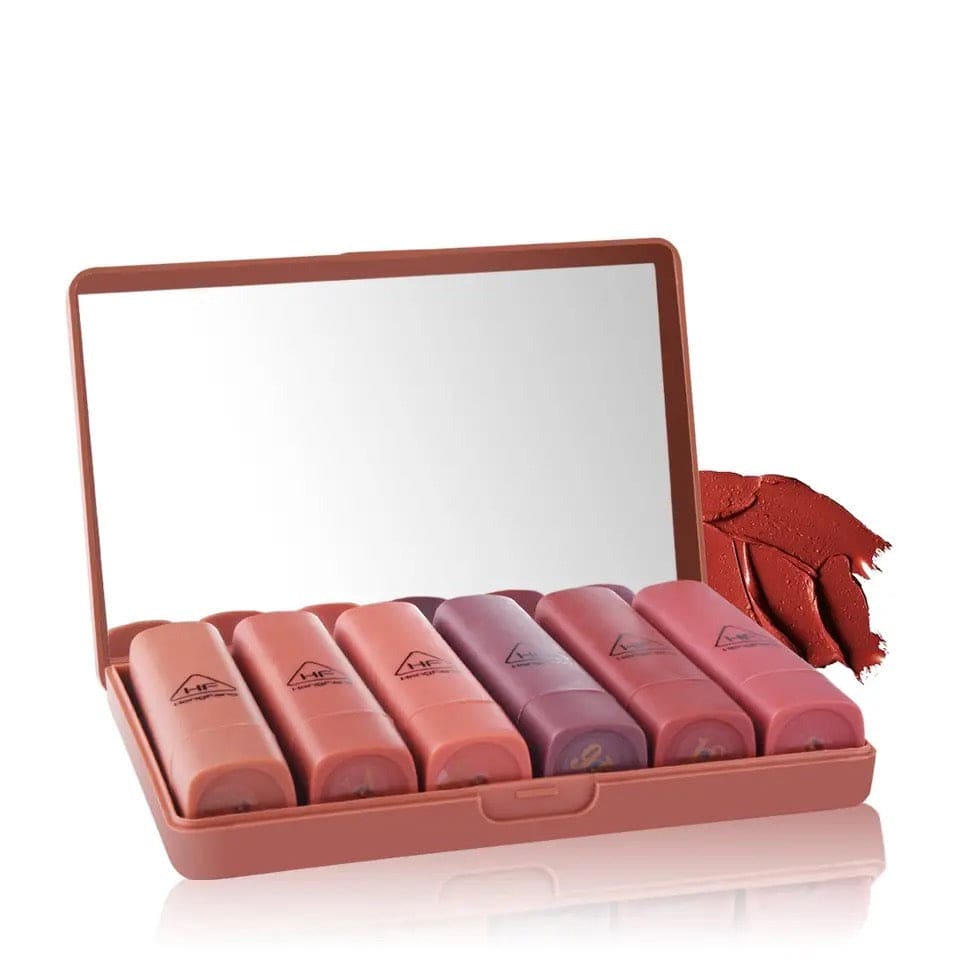 6 Pcs Pumpkins Color Matte Lipstick With Mirror, Heng Feng Color Lipstick, Mini Dry Lipstick Box, Long-lasting Lipstick Set