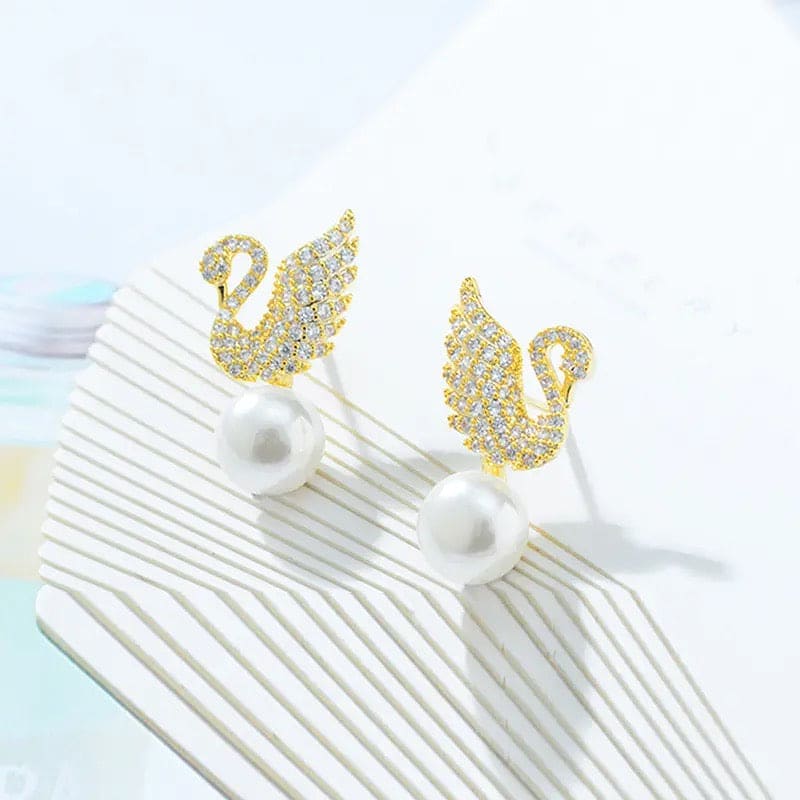Pearl Swan Earrings, Sweet Iconic Swan Earrings, Diamond Swan Pearl Earrings, Fashion Small Versatile Earrings, Women Stud Earrings, Imitation Pearl Dangle Earring, Noble Sparkling Crystal Swan Earrings For Women