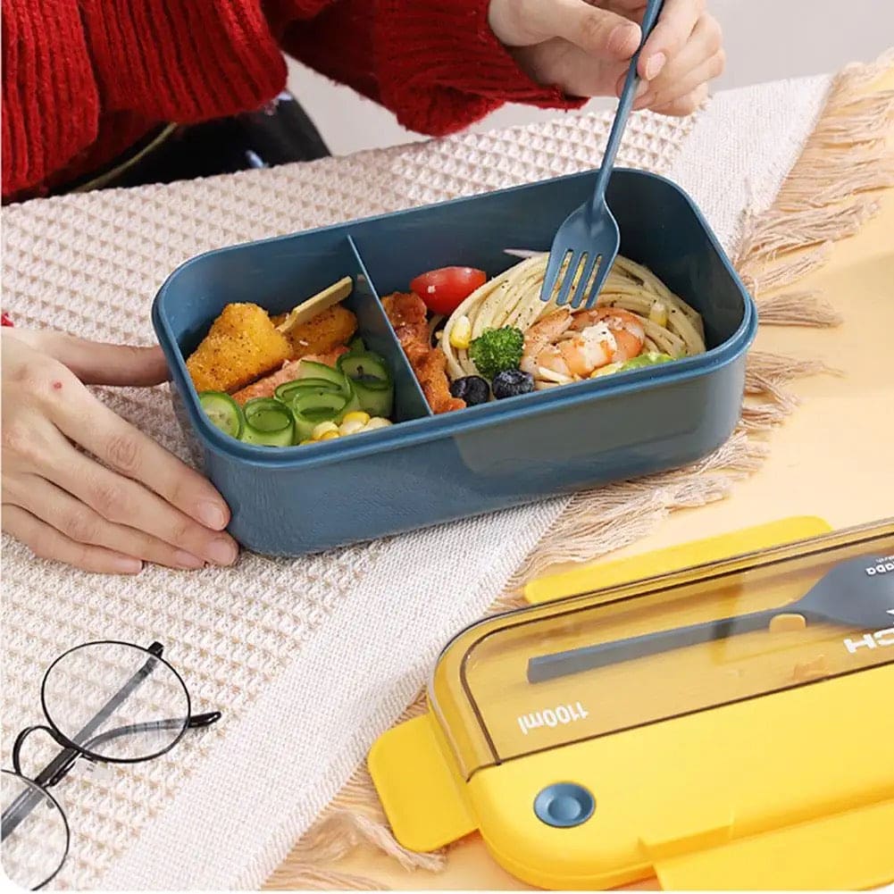 2 Compartment Lunch Box, Convenient Sealed Bento Lunch Box, Picnic Hiking Lunch Container, Detachable Food Container With Fork Spoon, Child's Student Adults Food Containers