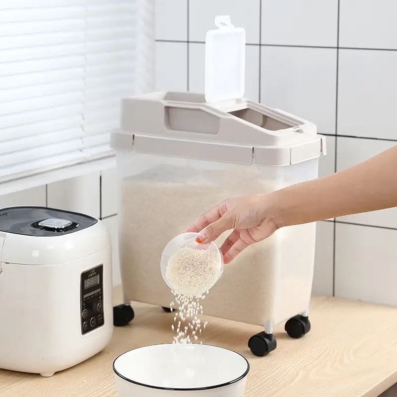 Baffect Food Storage Container, Transparent Sealed Rice Storage Box, Household Soybean Corn Cereal Storage Box, 10kg Large Capacity Grain Cereal Storage Box With Wheels And Measuring Cup, Airtight Food Tank Organizer, Flip Top Food Container Bucket