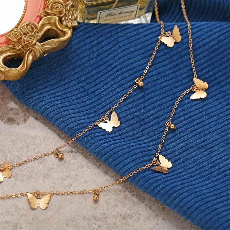Fashion Double Layer Butterfly Necklace, Butterfly Chain Necklace, Gothic Jewelry Pendant, Imitation Butterfly Choker Necklace, Double Layer Women's Butterfly Pendant