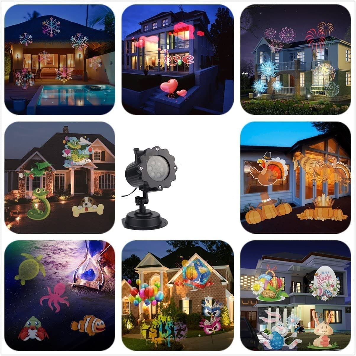 Led Projection Lamp, 16 Pattern Lighting Projector, Waterproof Garden Lawn Lamp Stage Lamp, 16 Pattern Indoor Outdoor Decoration Lamp With RC, Indoor and Outdoor Realistic Live Lawn Lights, Snowflake Projection Lamp
