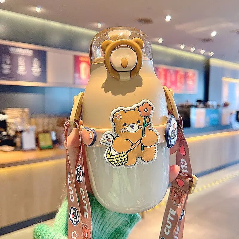 Animated Water Bottle, Summer Water Bottle For Kids, Cute Plastic Kid Water Cup, Water Bottle with Shoulder Strap, Cute Insulated Water Bottles, Portable Kid Drink Mug, Plastic Outdoor School Drink Water Cup, Cute Water Bottles with 3D Stickers