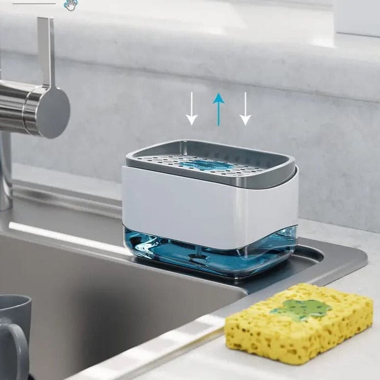 2 In 1 Caddy Soap Dispenser, Automatic Liquid Soap Dispenser, Caddy Soap Dispenser, Manual Press Liquid Soap Dispenser, Soap Dispenser With Sponge Holder, Cleaning Liquid Pump Dispenser Container, Home Bathroom Kitchen Soap Dispenser With Sponge