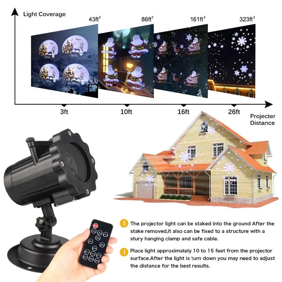 Led Projection Lamp, 16 Pattern Lighting Projector, Waterproof Garden Lawn Lamp Stage Lamp, 16 Pattern Indoor Outdoor Decoration Lamp With RC, Indoor and Outdoor Realistic Live Lawn Lights, Snowflake Projection Lamp
