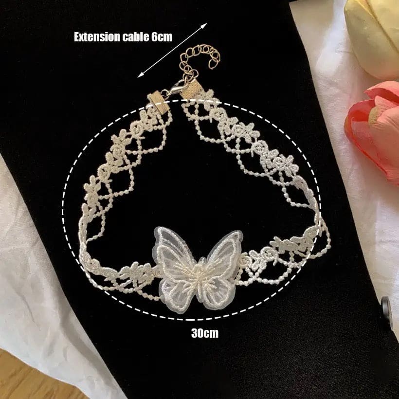 Butterfly Lace Choker Necklace, White Butterfly Choker Necklace, Lace Hollow Butterfly Clavicle Pendant Jewellery, Vintage Embroidery Butterfly Choker Necklace, Cotwin Delicate White Lace Bow Necklace