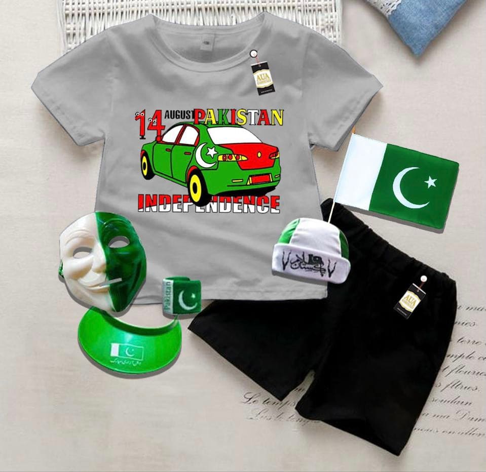 Pack Of 5 14 August Pakistan Independence Kids Suit, Happy Independence Day Celebration Suit, 14 August Celebration Dress