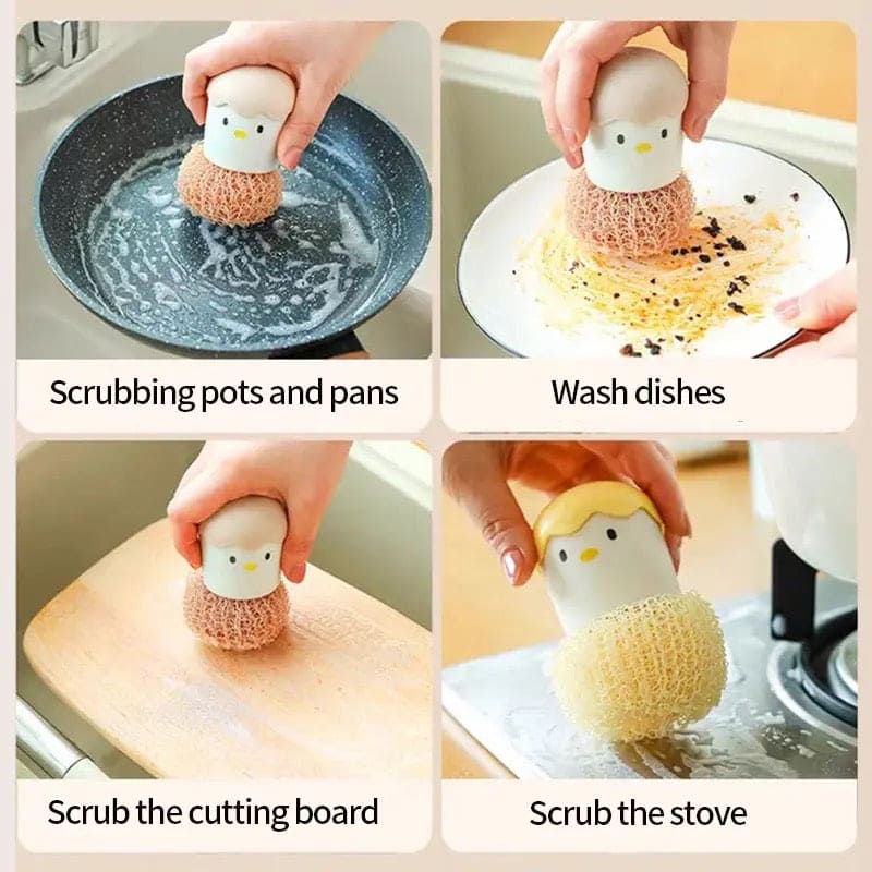 Cute Egg Kitchen Cleaning Brush, Detachable Nano Pot Washing Brush, Eggshell Chicken Dish Cleaning Brush, Stovetop Decontamination Brush Cleaning Ball With Handle, Cartoon Cleaning Ball Dishwashing Brush Pot