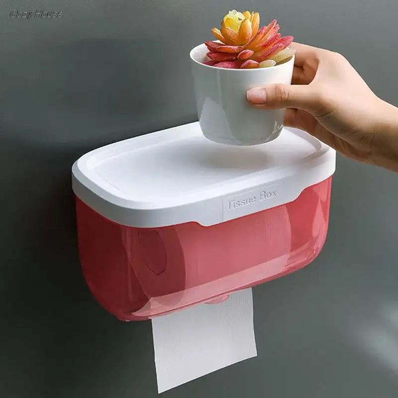 Wall Mounted Sticking Tissue Holder, Punch-free Toilet Paper Holder Box, Waterproof Napkin Shelf Organizer, Paper Towel Case, Mobile Phone Storage Shelf Tray, Kitchen Bathroom Tissue Dispenser