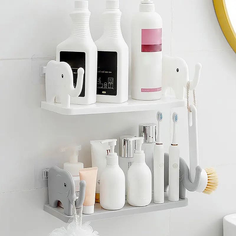 Elephant Storage Shelf, Multifunctional Storage Rack,  Elephant Guardrail Hook Storage Rack, Household Kitchen Bathroom Organizer Shelf, Wall Hanging Seasoning Storage Shelf, Wall Mounted Storage Organizer, Multipurpose Floating Shelf