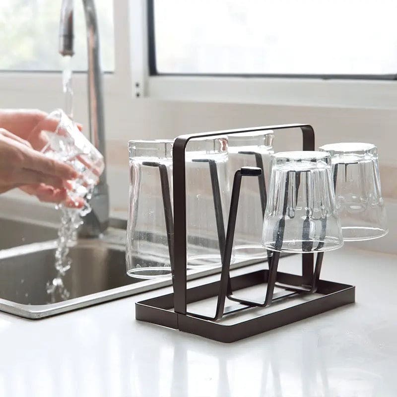 Iron Glass Stand, 6 Hooks Cups Mug Glass Stand Holder, Metal Cup Drying Rack Shelf, Cup Hanging Drainer, Upside Down Cup Drain Rack, Countertop Cup Holder for Bottle, Glass, Mug, Non-Slip Mugs Bottles Organizer For Kitchen
