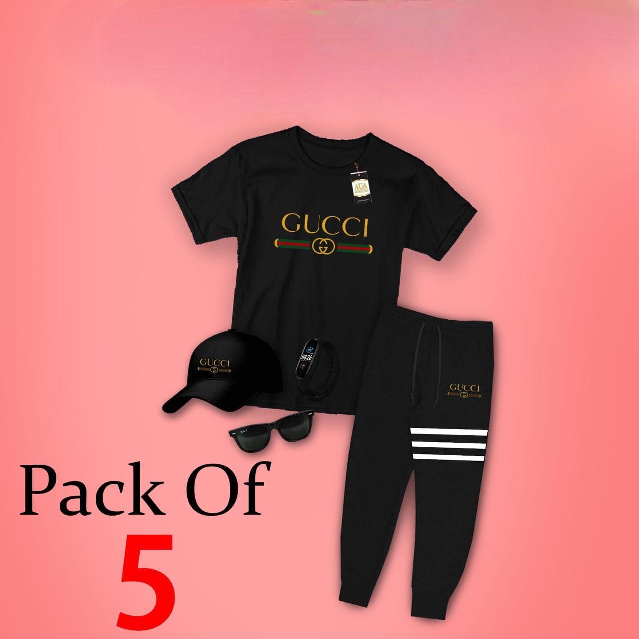 Pack Of 5 Gucci Print Kids Track Suit, Kids Track Suit With Accessories, Kids Printed Clothes