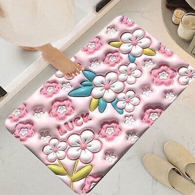3D Cartoon Bath Mat, Cut Flower Design Anti Slip Mat, Floral Bathroom Mat, Water Absorption Bath Mat, Washable Bathroom Rug Mat