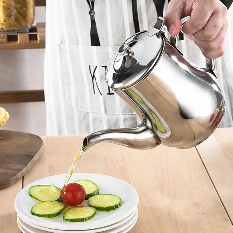 Stainless Steel Kettle Oil Filter Pot, Oil Skimmer Jug, Oil Filter Kettle, Portable Oil Strainer Pot, Cooking Oil Tank With Filter, Oil Dispenser Pot With Removable Filter, Storage Can For Kitchen