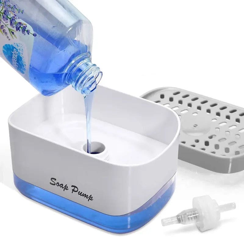 2 In 1 Caddy Soap Dispenser, Automatic Liquid Soap Dispenser, Caddy Soap Dispenser, Manual Press Liquid Soap Dispenser, Soap Dispenser With Sponge Holder, Cleaning Liquid Pump Dispenser Container, Home Bathroom Kitchen Soap Dispenser With Sponge