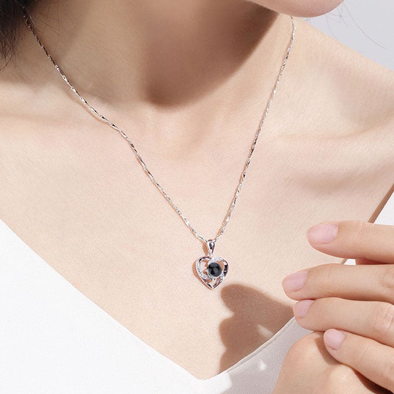 Love Heart Projection Necklace, 100 Languages I Love You Pendant, Romantic Love Memory Wedding Necklace, Luxury Female Bridal Wedding Necklace, Projection Charm Crown Necklace